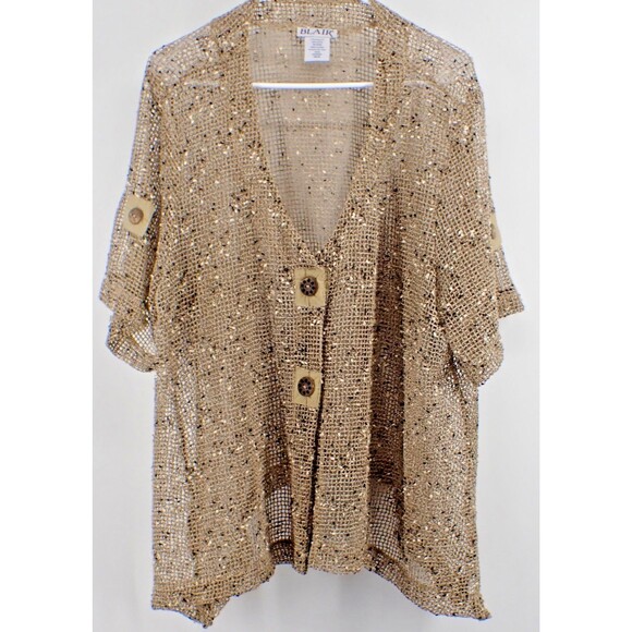Blair Womens Sz XL Open Front Short Sleeve Wheat Tan Shrug 2 Button Cardigan - Picture 1 of 7